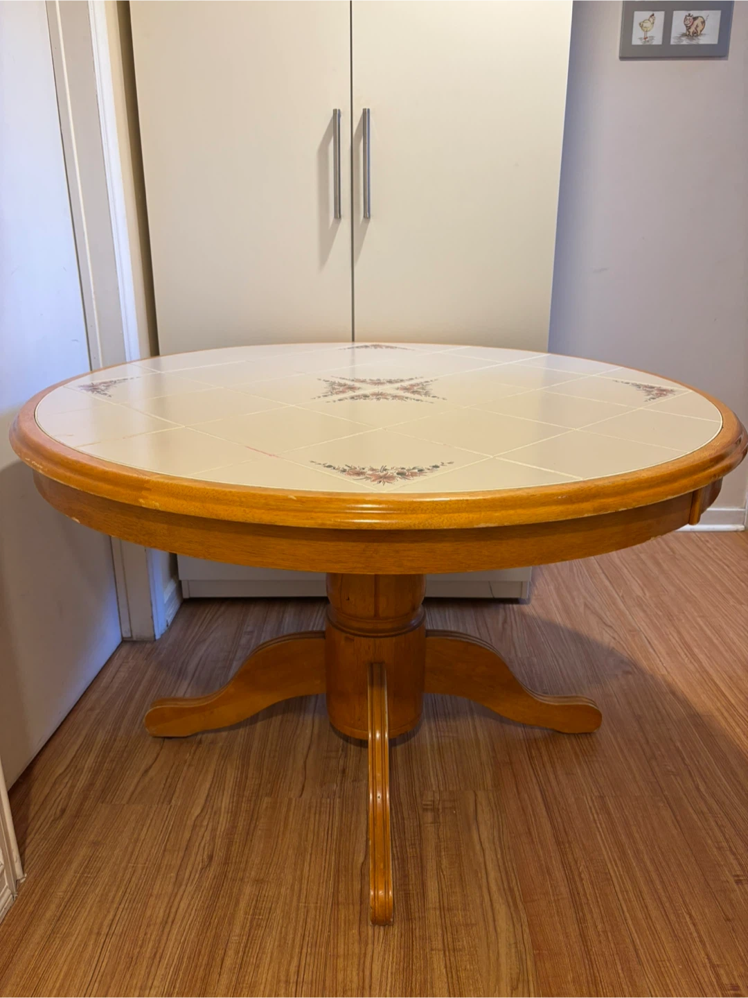Teak/Teak Veneer/Tile Dining Table with Tile Inlay