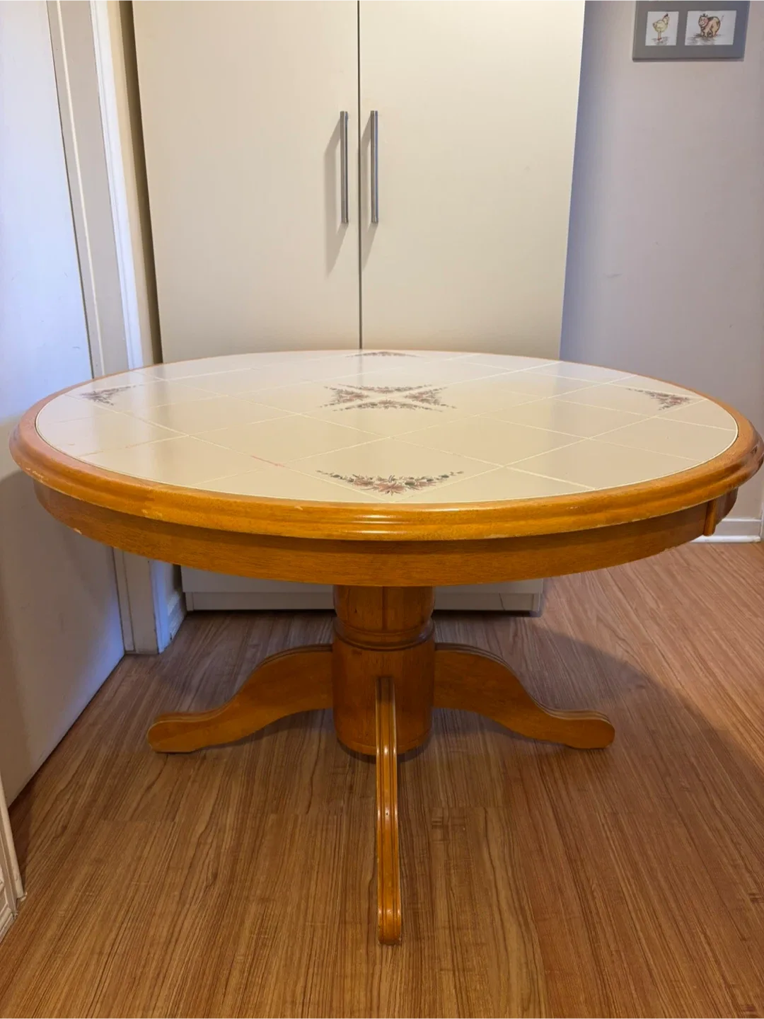 Teak/Teak Veneer/Tile Dining Table with Tile Inlay thumbnail