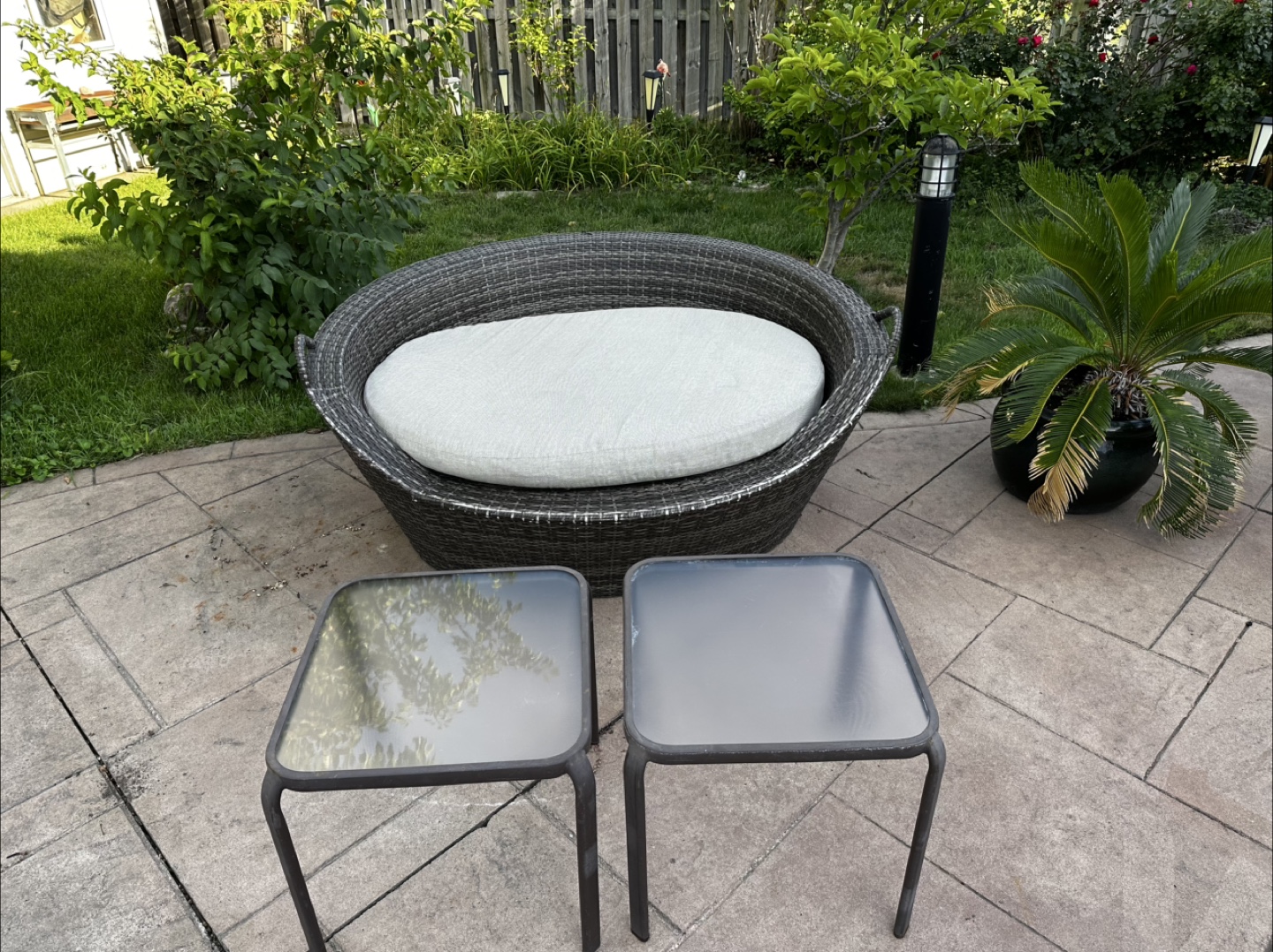 Outdoor Wicker Loveseat & Side Tables