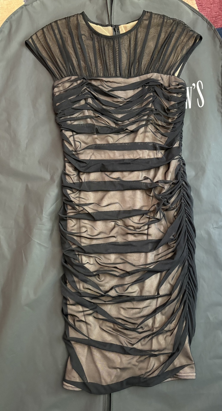 Tadashi Shoji Ruched Black Dress - Size S