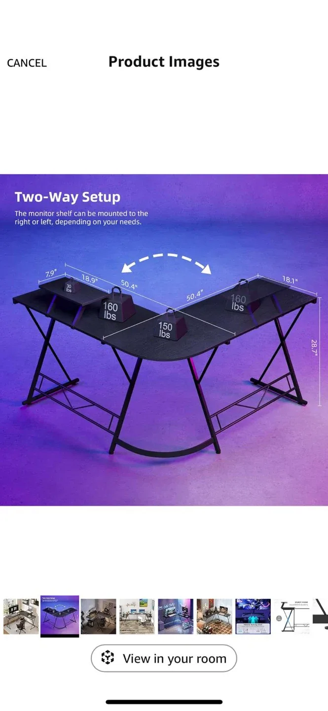 L-Shaped Corner Desk with Monitor Shelf image indicator(2)