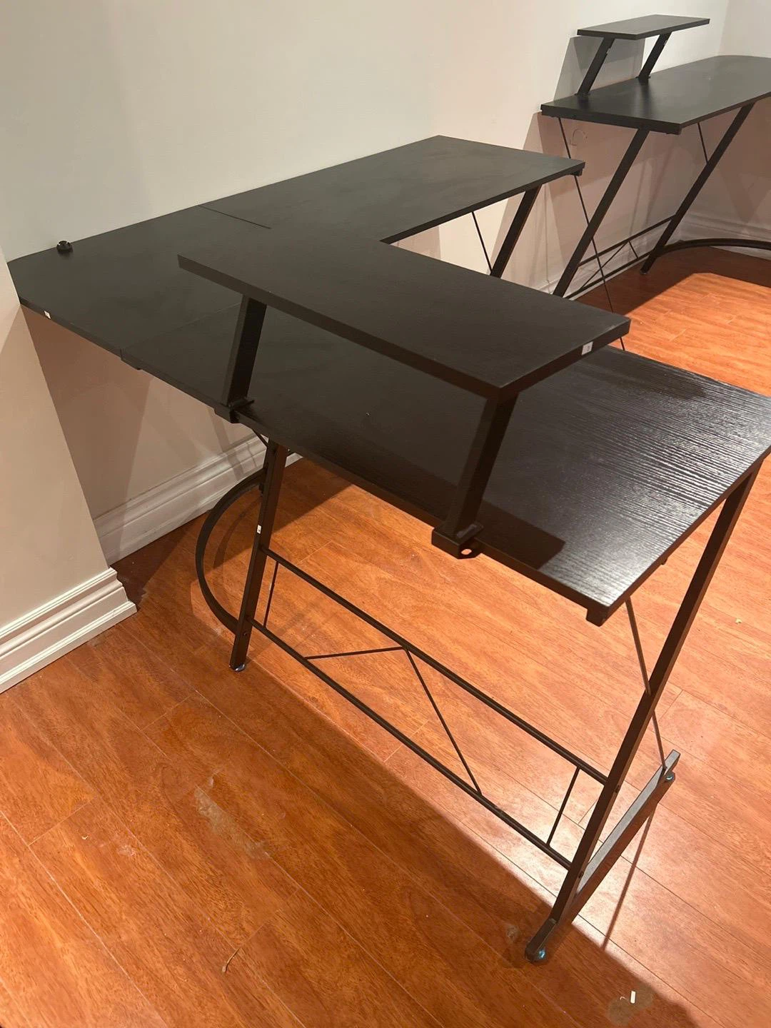L-Shaped Corner Desk with Monitor Shelf