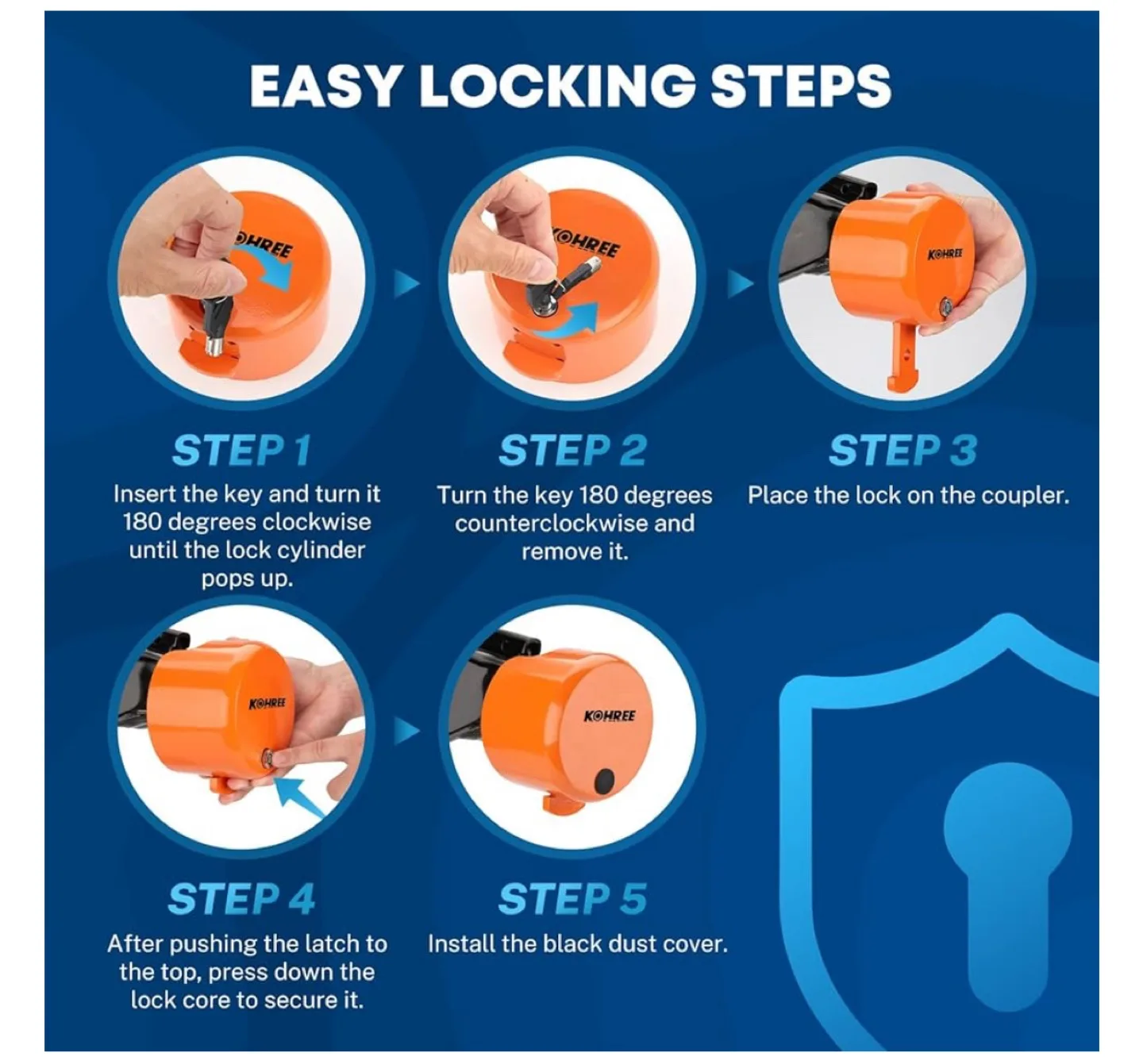 New KOHREE Trailer Hitch Lock - Orange image indicator(6)