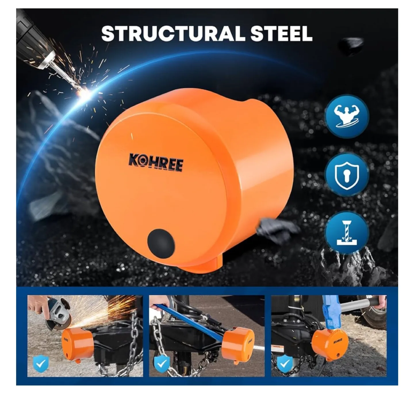 New KOHREE Trailer Hitch Lock - Orange image indicator(4)