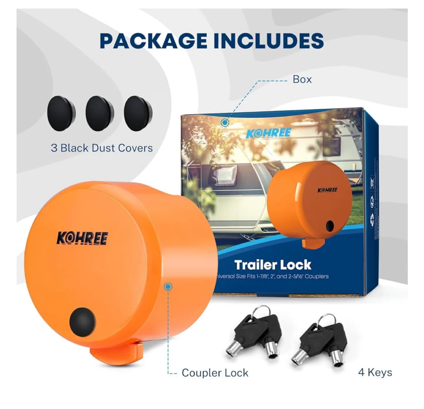 New KOHREE Trailer Hitch Lock - Orange image indicator(7)