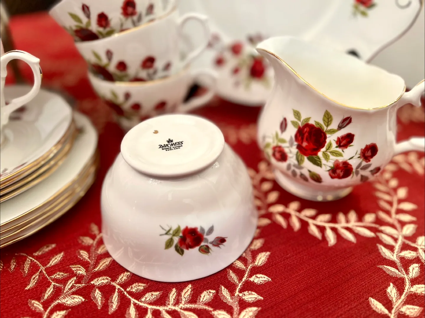 Duchess red rose teacup set for 4 image indicator(5)
