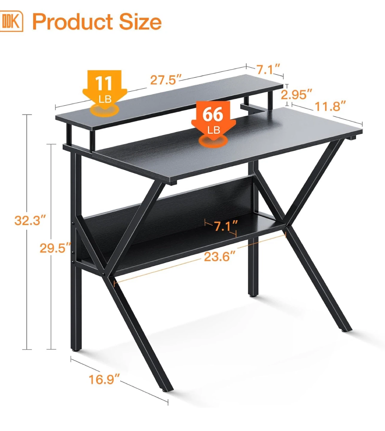 Black Computer Desk with Shelves - photo 2
