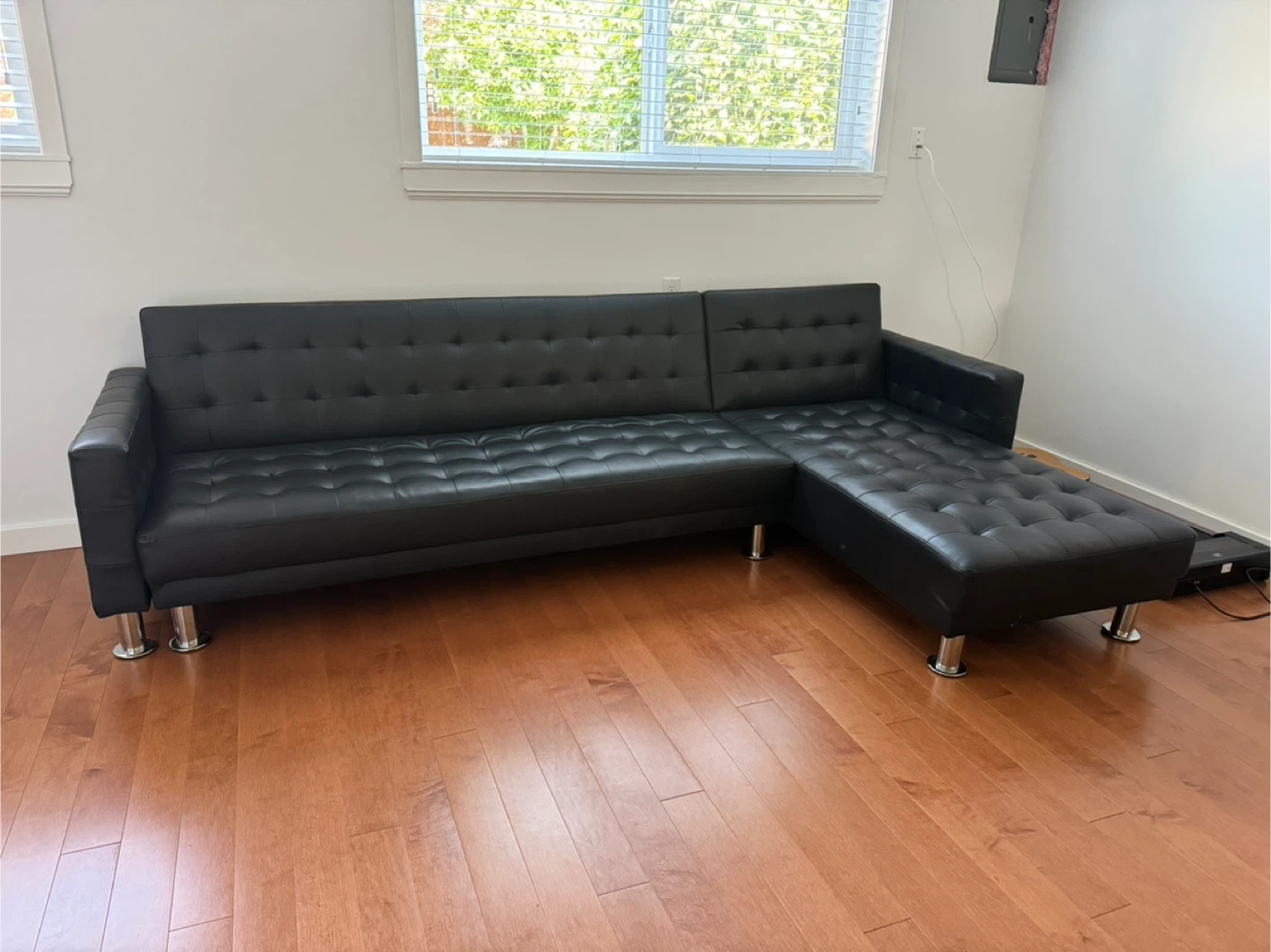Black Faux Leather Sectional Sofa/bed - photo 2