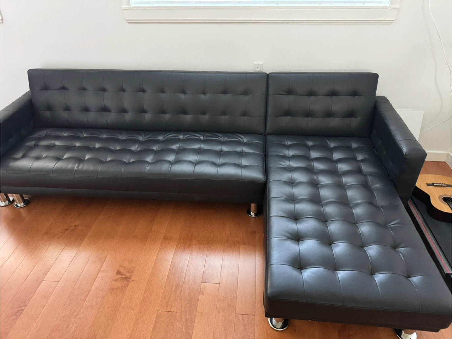 Black Faux Leather Sectional Sofa/bed - photo 3