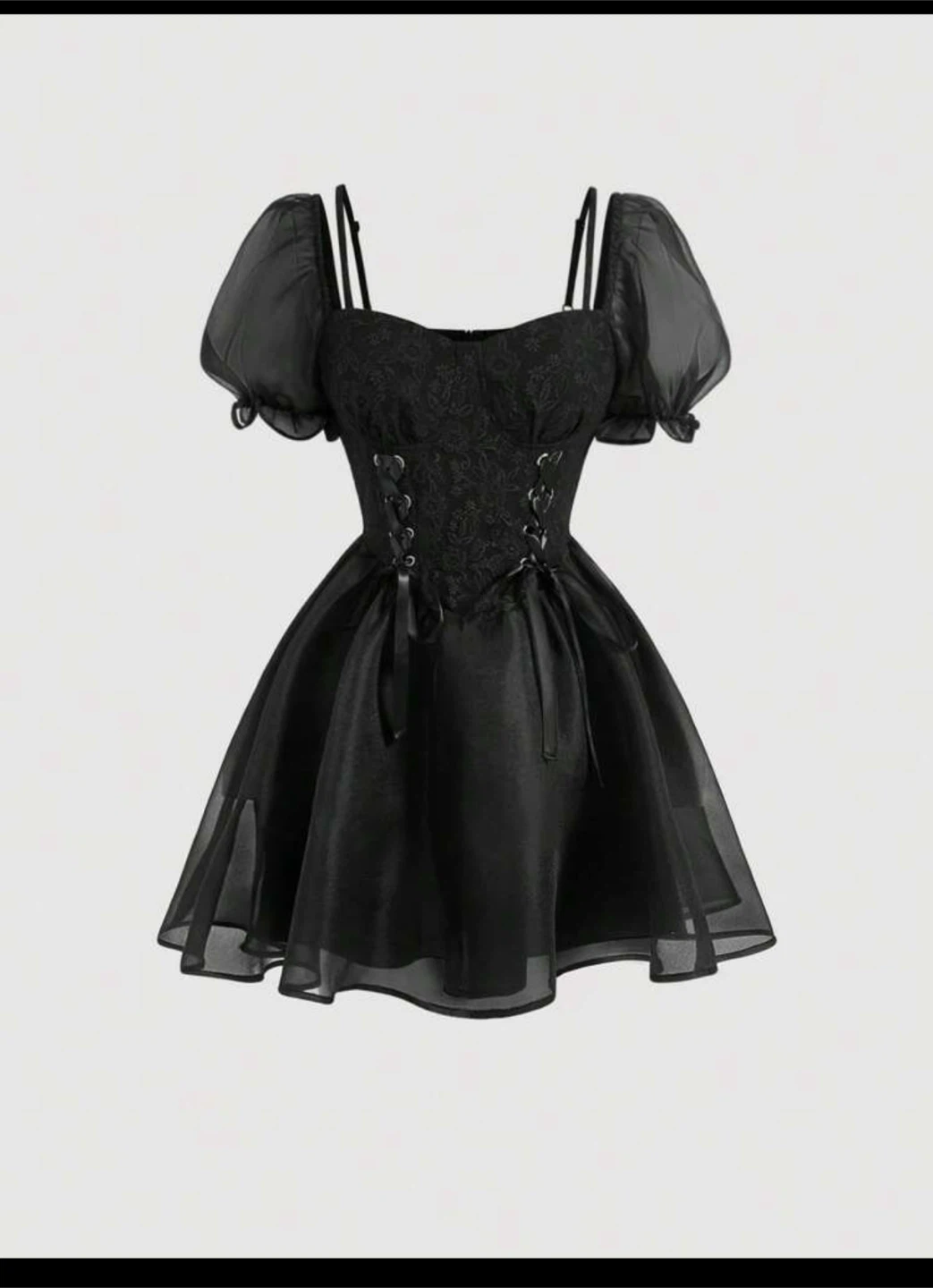 Black Puff Sleeve Corset Mini Dress