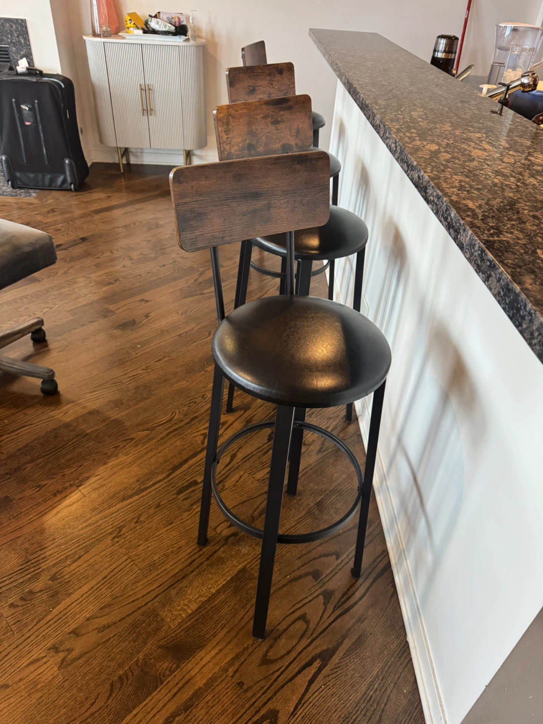 Set of 4 Bar Stools - Wood & Black Metal - photo 4