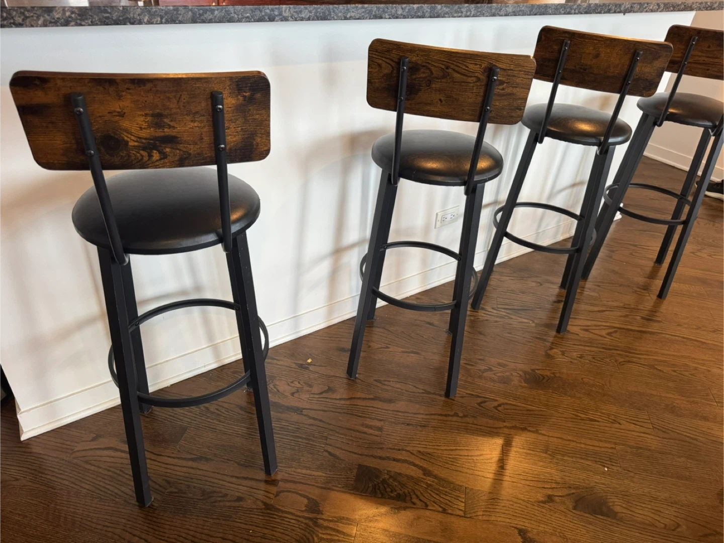 Set of 4 Bar Stools - Wood & Black Metal - photo 5