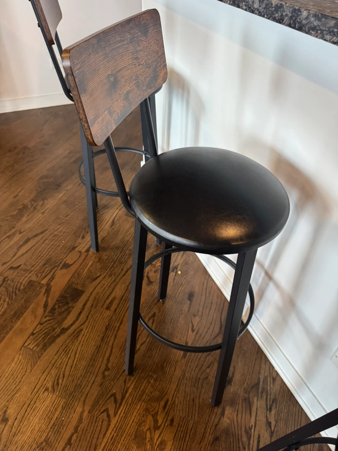 Set of 4 Bar Stools - Wood & Black Metal - photo 2