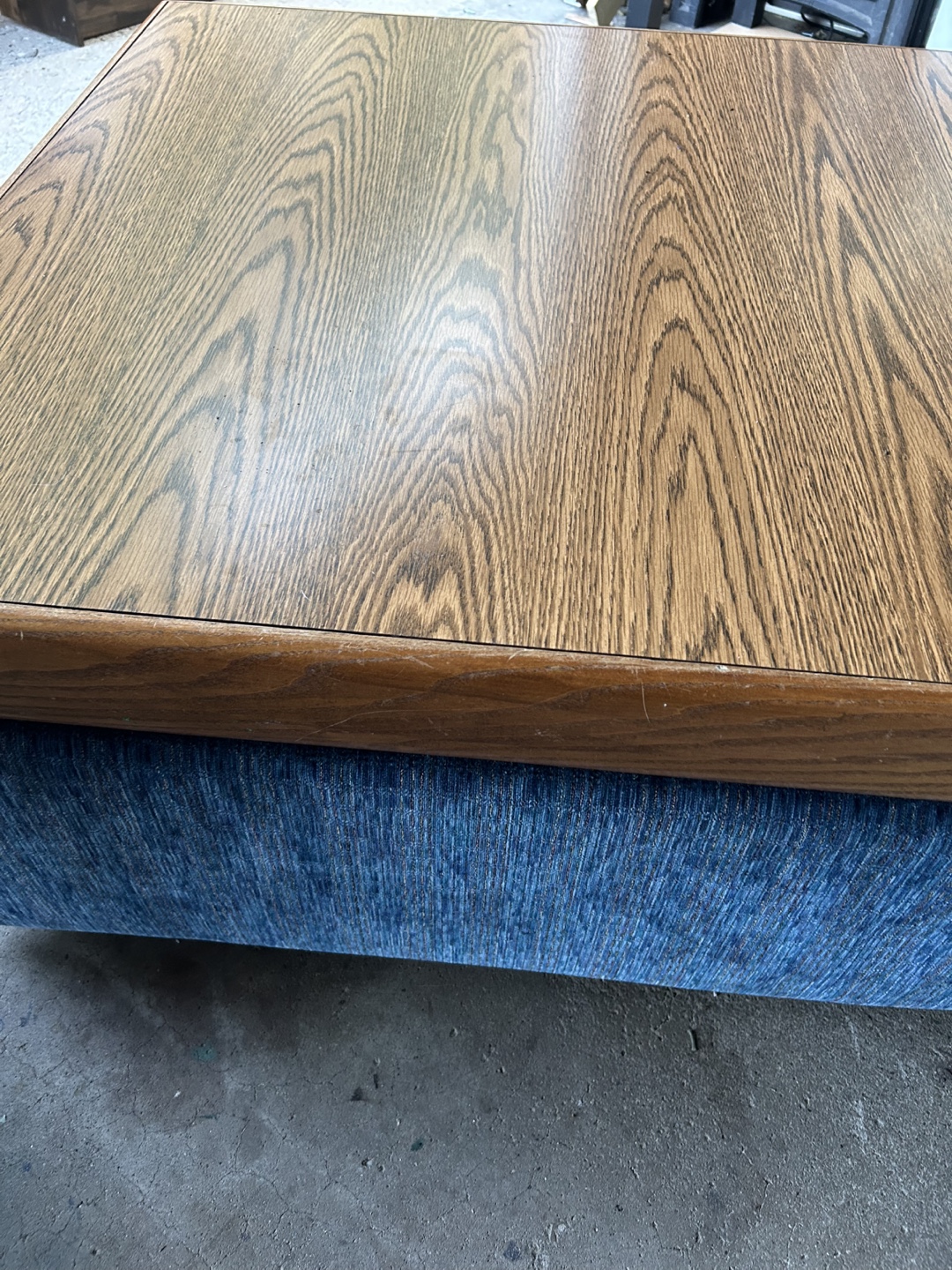 Oak Tabletop & Blue Upholstered Ottoman - photo 3