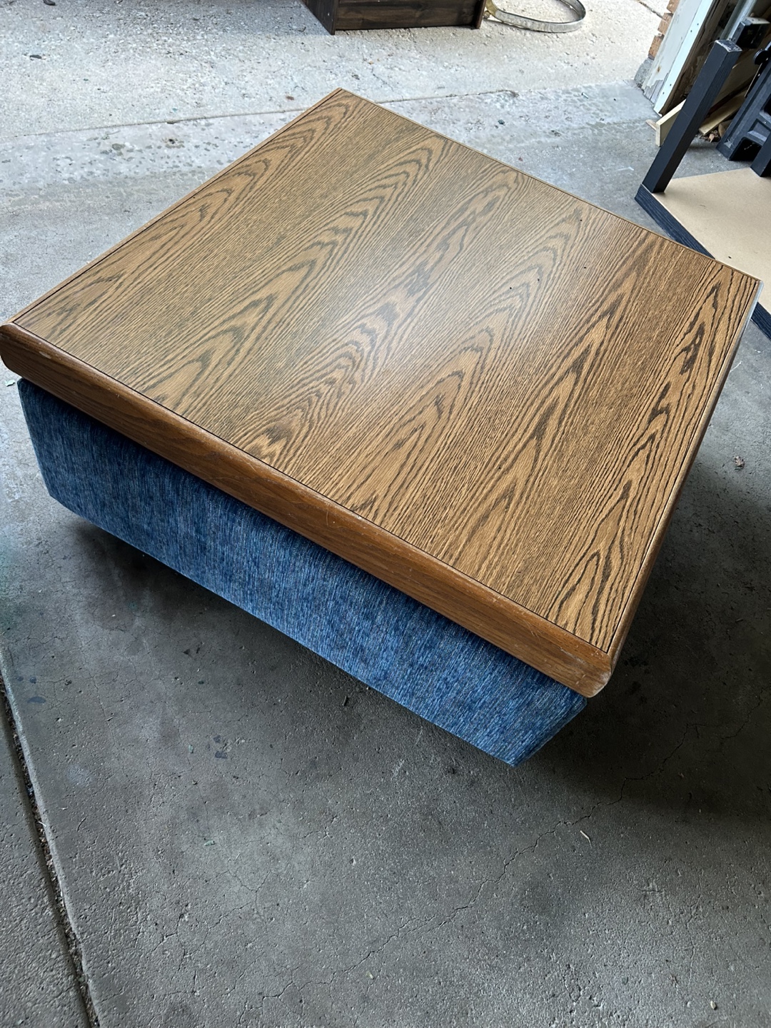 Oak Tabletop & Blue Upholstered Ottoman - photo 2