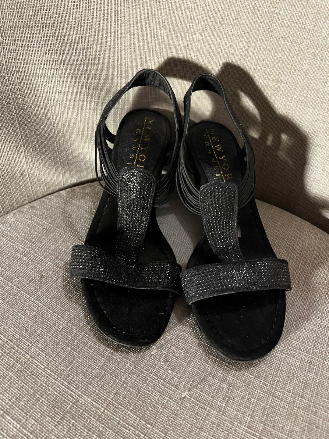 Black Wedge Sandals Size 7 thumbnail