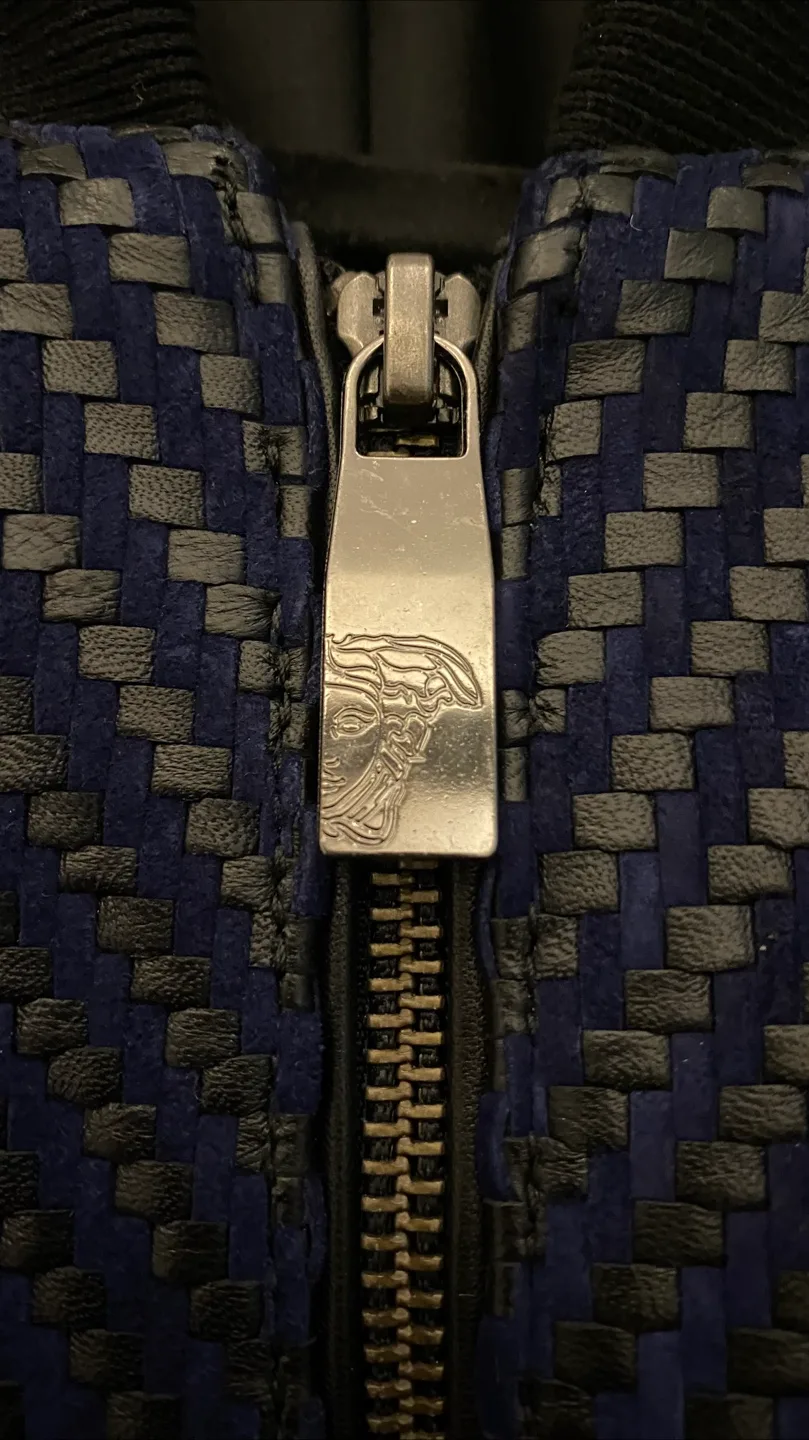 Versace Collection Leather & Woven Jacket image indicator(4)