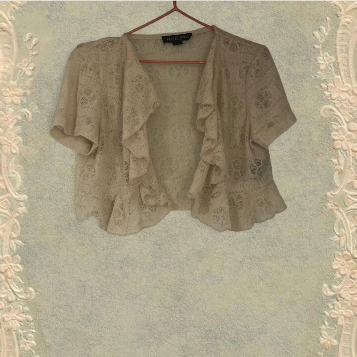 Perceptions Beige Ruffle Cardigan thumbnail