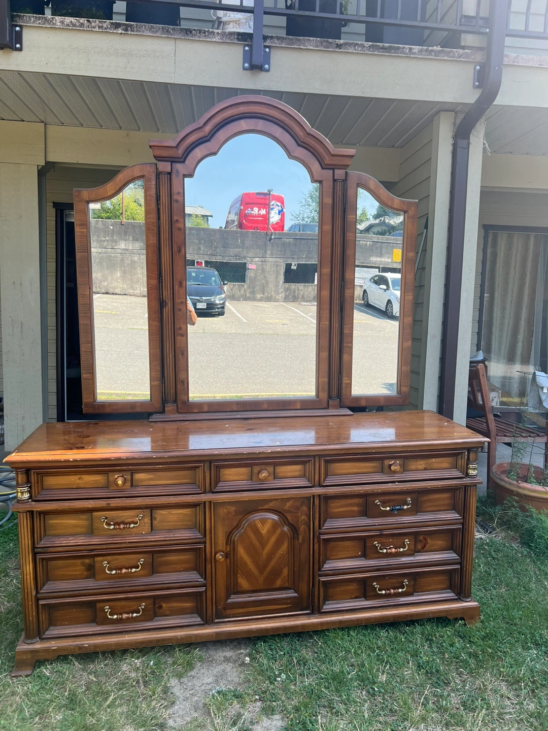 Vintage Wood Dresser with Mirror