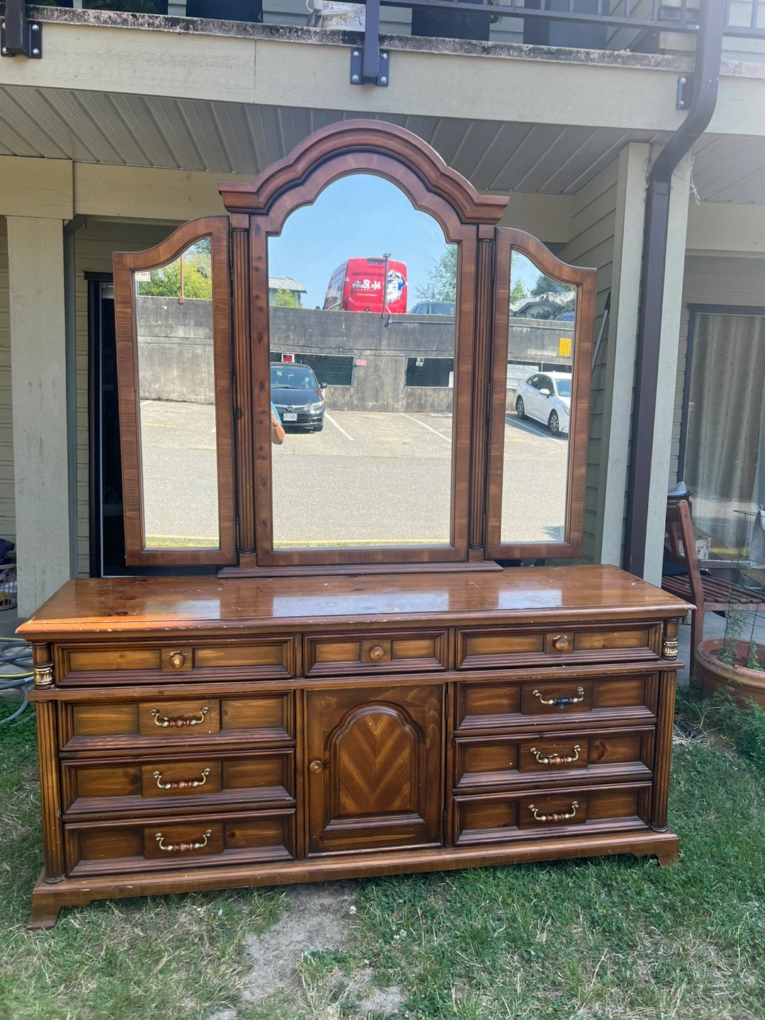 Vintage Wood Dresser with Mirror - photo 2