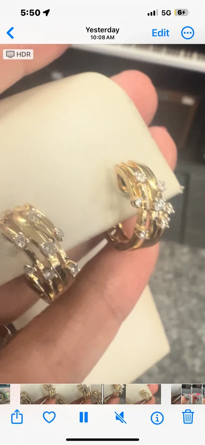 14 k Gold Hoop Earrings with Diamonds thumbnail