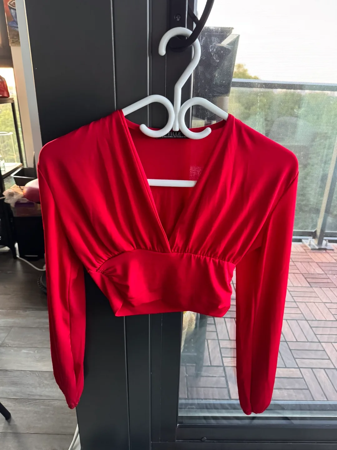 Red Long Sleeve Crop Top thumbnail