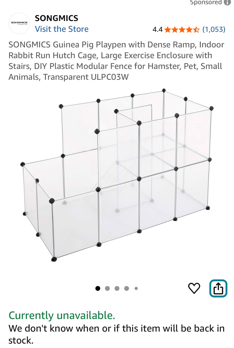 SONGMICS Guinea Pig Playpen - Indoor/Outdoor