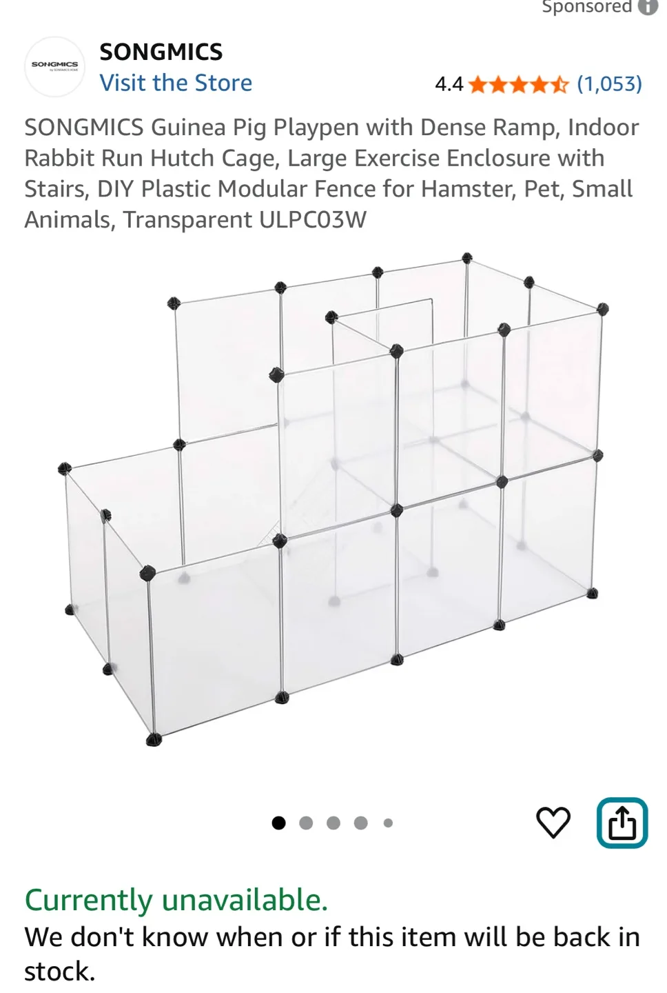 SONGMICS Guinea Pig Playpen - Indoor/Outdoor thumbnail