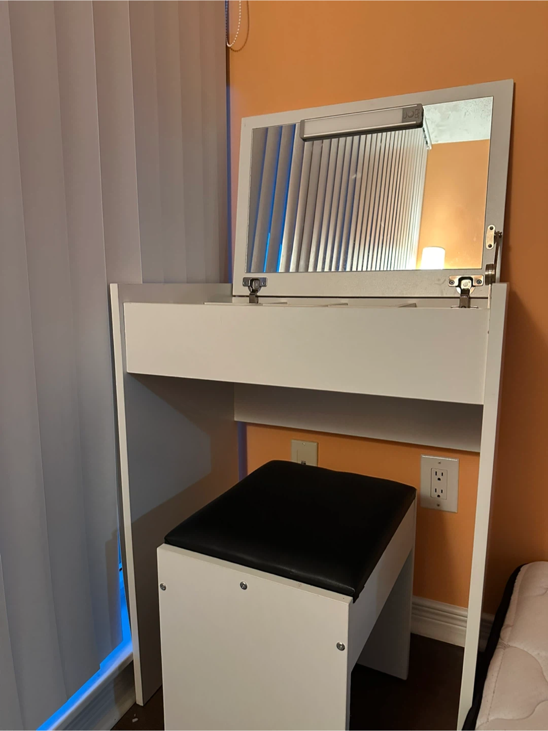 White Vanity Table with Mirror & Stool