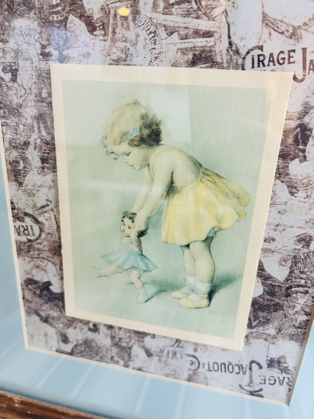 Vintage Framed Girl & Doll Print - photo 2