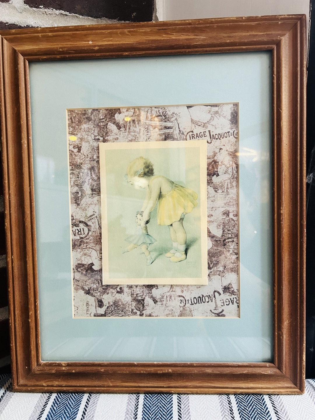 Vintage Framed Girl & Doll Print
