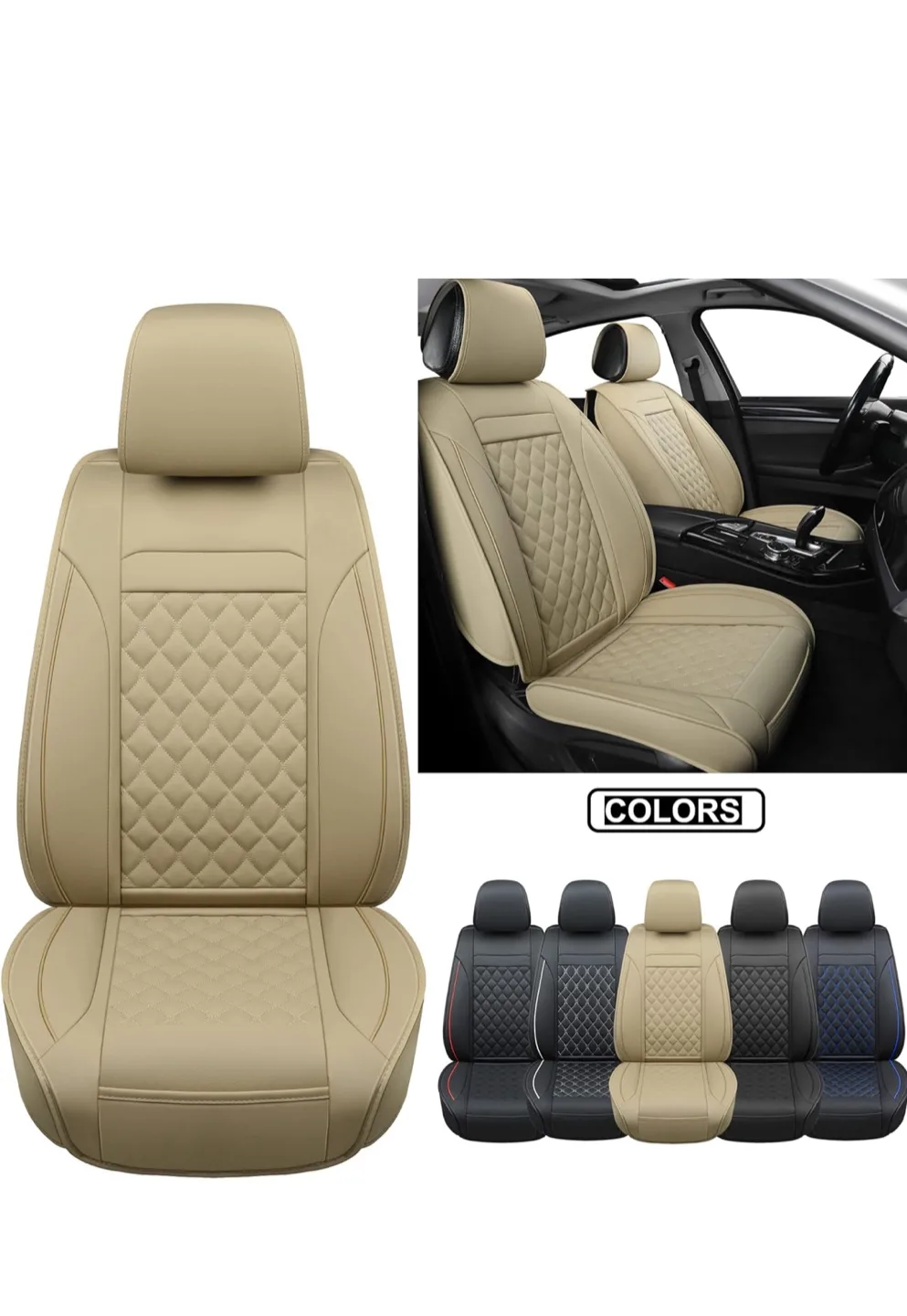 Vankerful Beige Car Seat Covers - Front Pair image indicator(2)