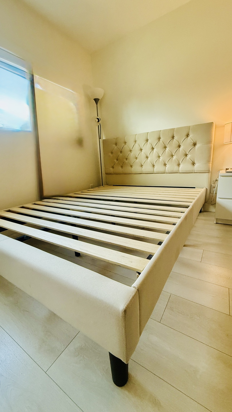 Beige Tufted Queen Bed Frame