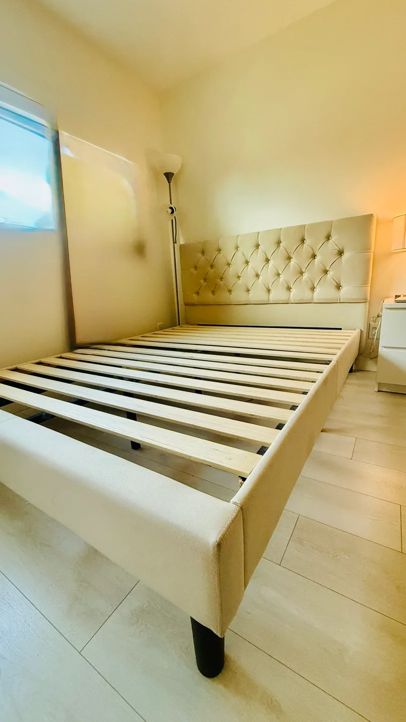Beige Tufted Queen Bed Frame