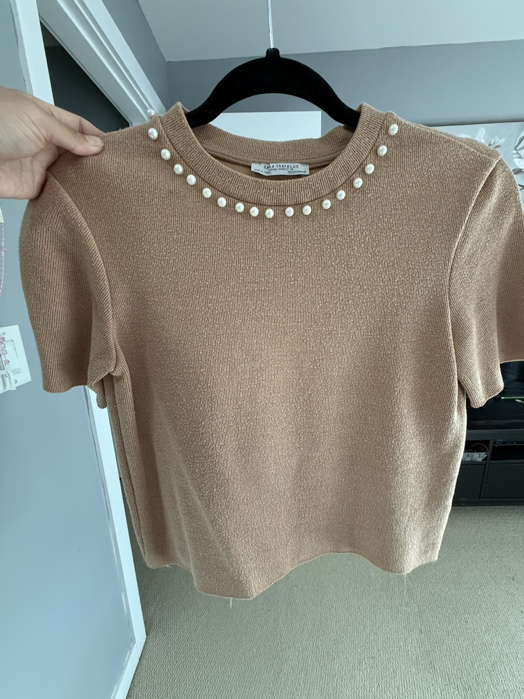 Zara Trafaluc Knit Top with Pearls