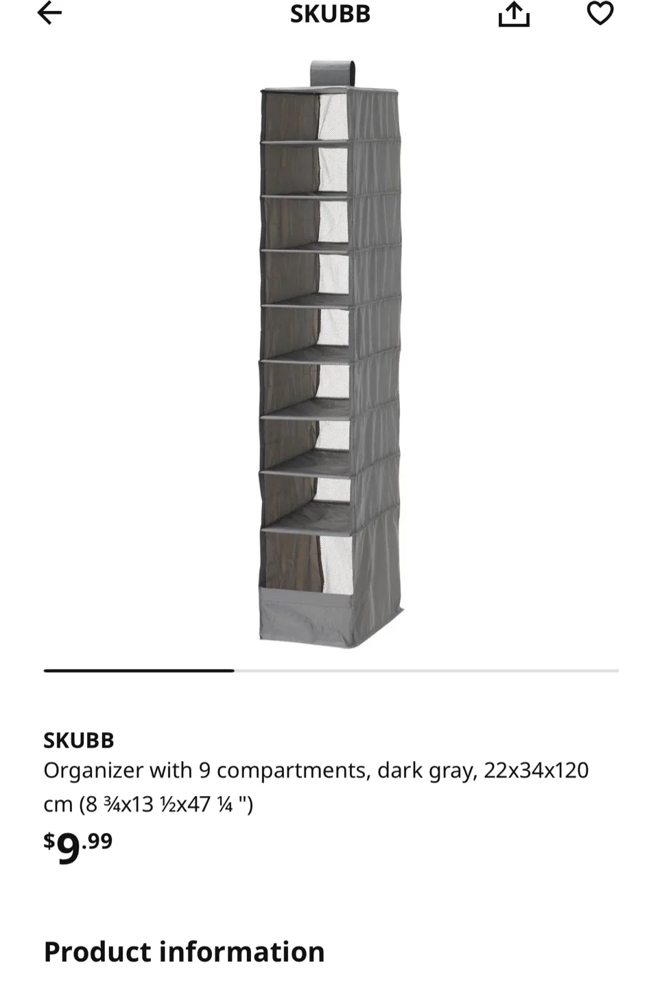 IKEA SKUBB Hanging Organizer - Dark Grey thumbnail