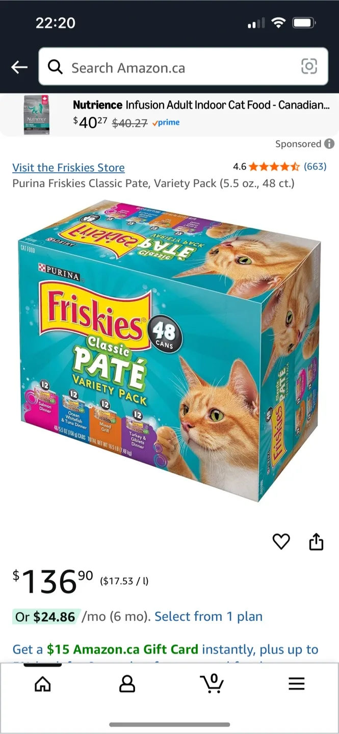 Cat Food -Purina Friskies Classic Pate Variety Pack (48 cans) thumbnail