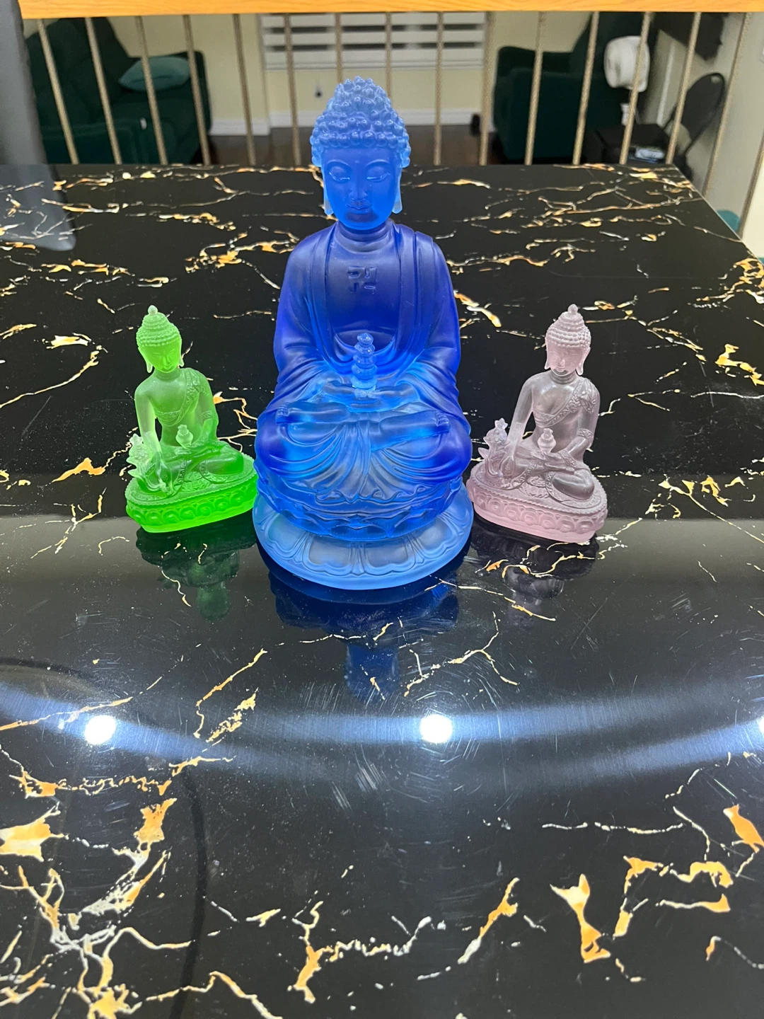 Buddha Statues - Blue, Green & Pink