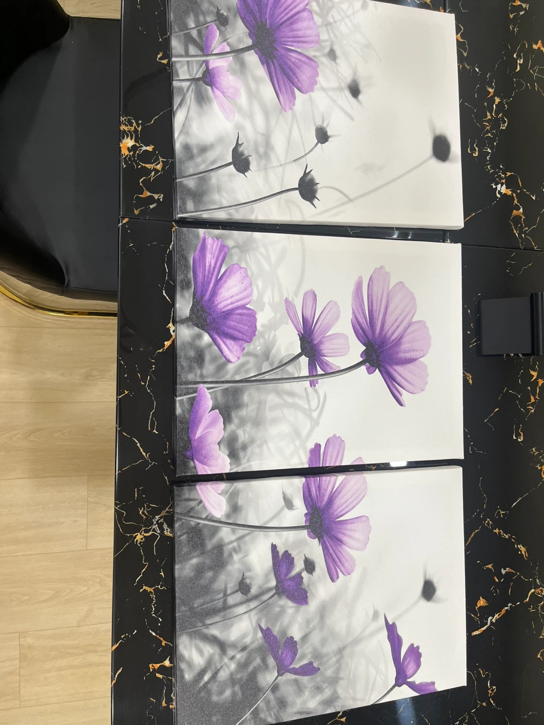 3 Piece Floral Canvas Wall Art - Purple