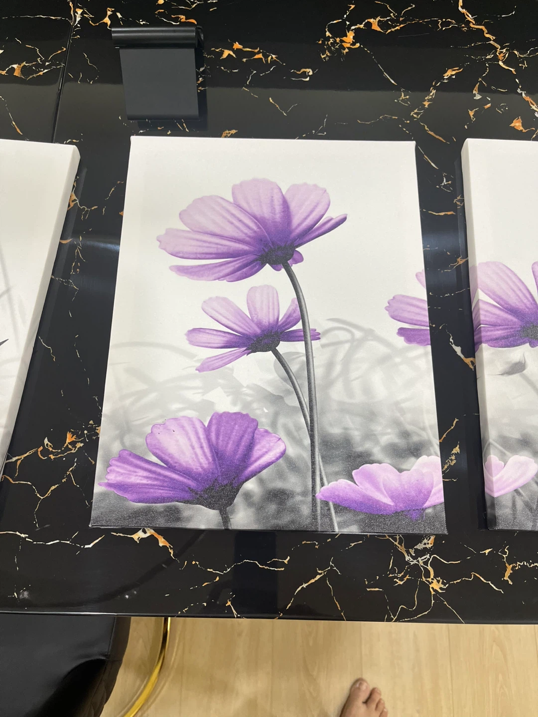 3 Piece Floral Canvas Wall Art - Purple - photo 2