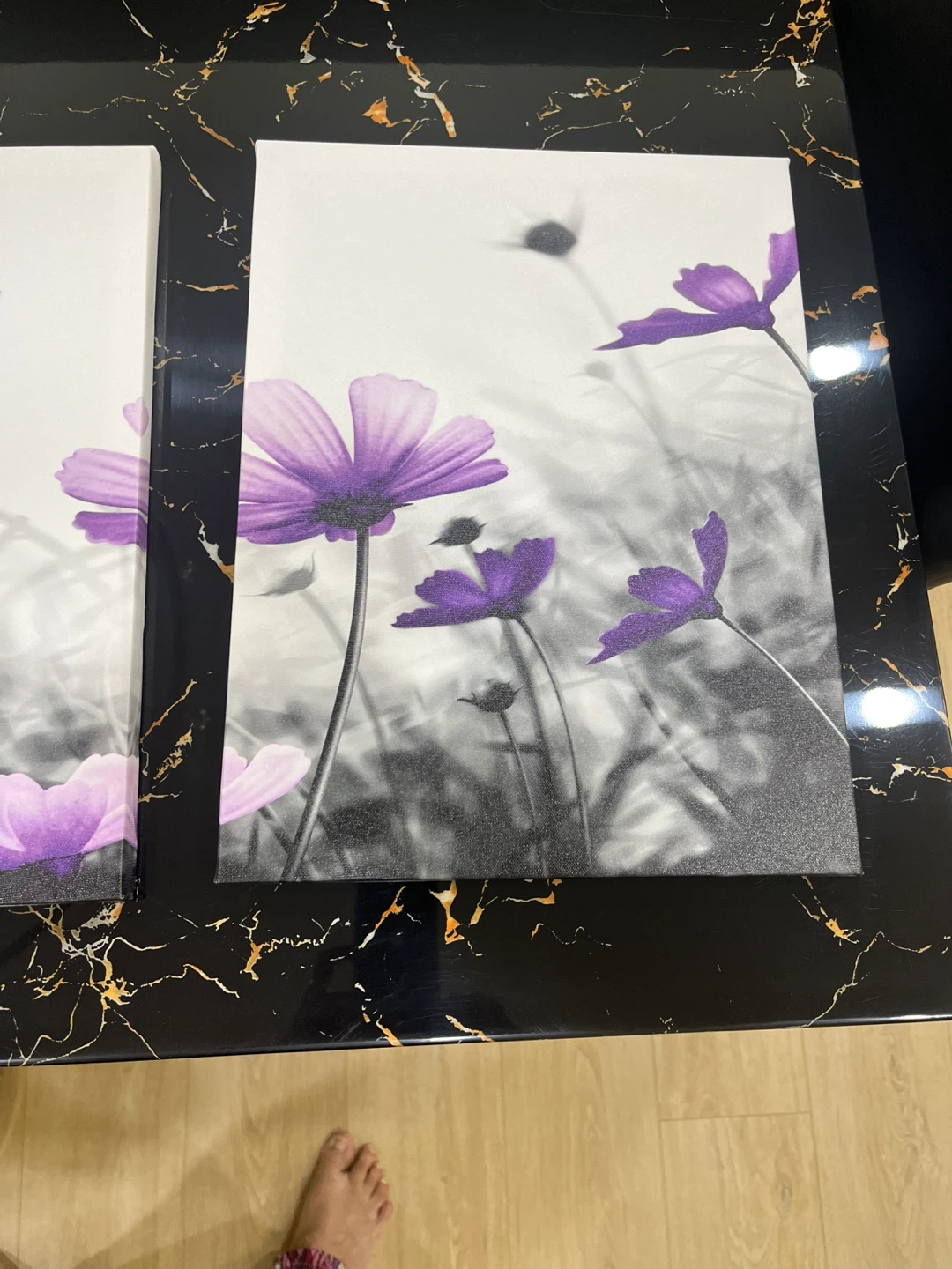 3 Piece Floral Canvas Wall Art - Purple - photo 4