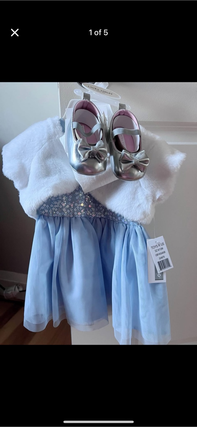 Rococo & Laura Ashley Dress & Shoes Set (6-12M)