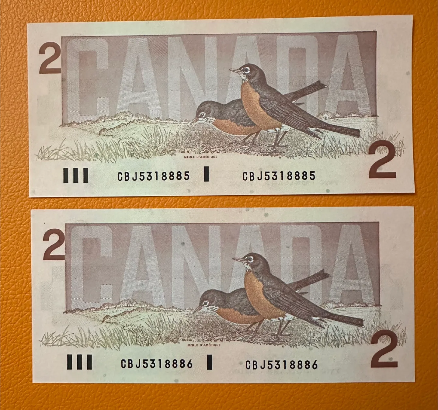 Vintage two consecutive Canadian Two Dollar Bills 1986 image indicator(2)