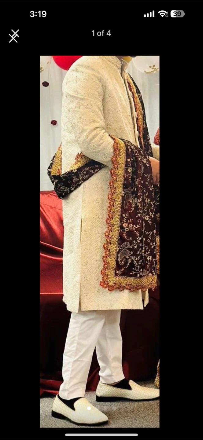 Men's Cream Sherwani Outfit with Turban - photo 2