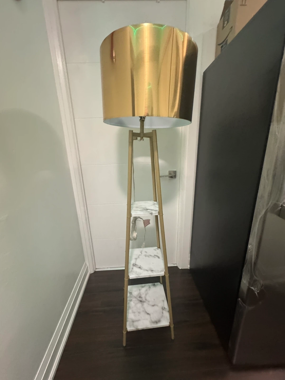 Gold Floor Lamp with Marble Shelves