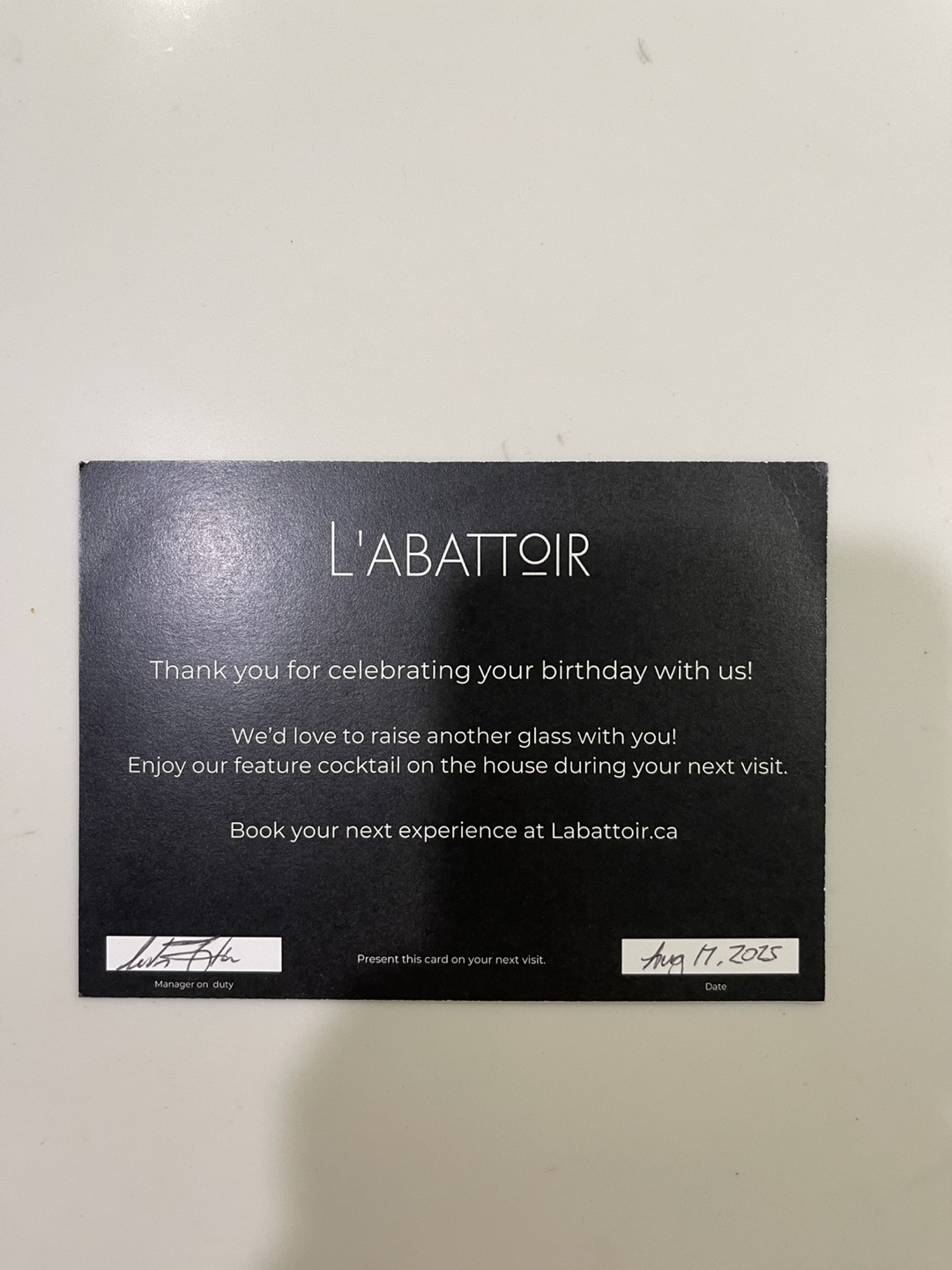 Free with purchase L'Abattoir Cocktail On The House Voucher