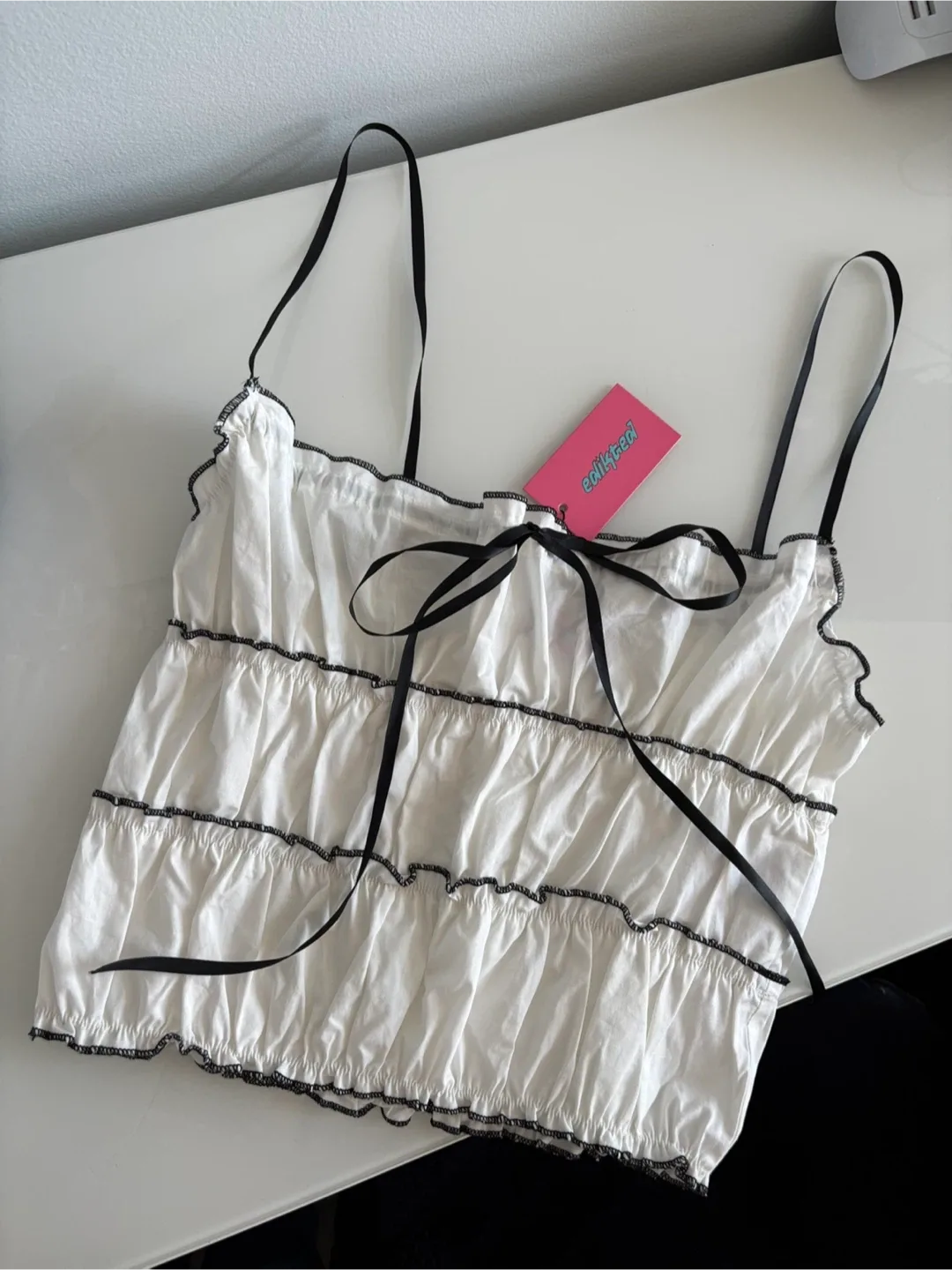 NWT Edikted | White Ruffle Top - M thumbnail