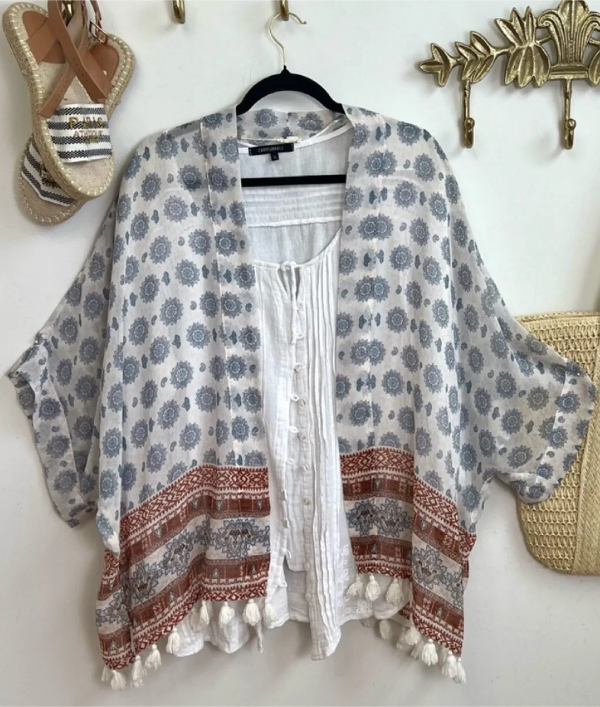 Boho Fringe Paisley Flowy Duster - Sz M thumbnail