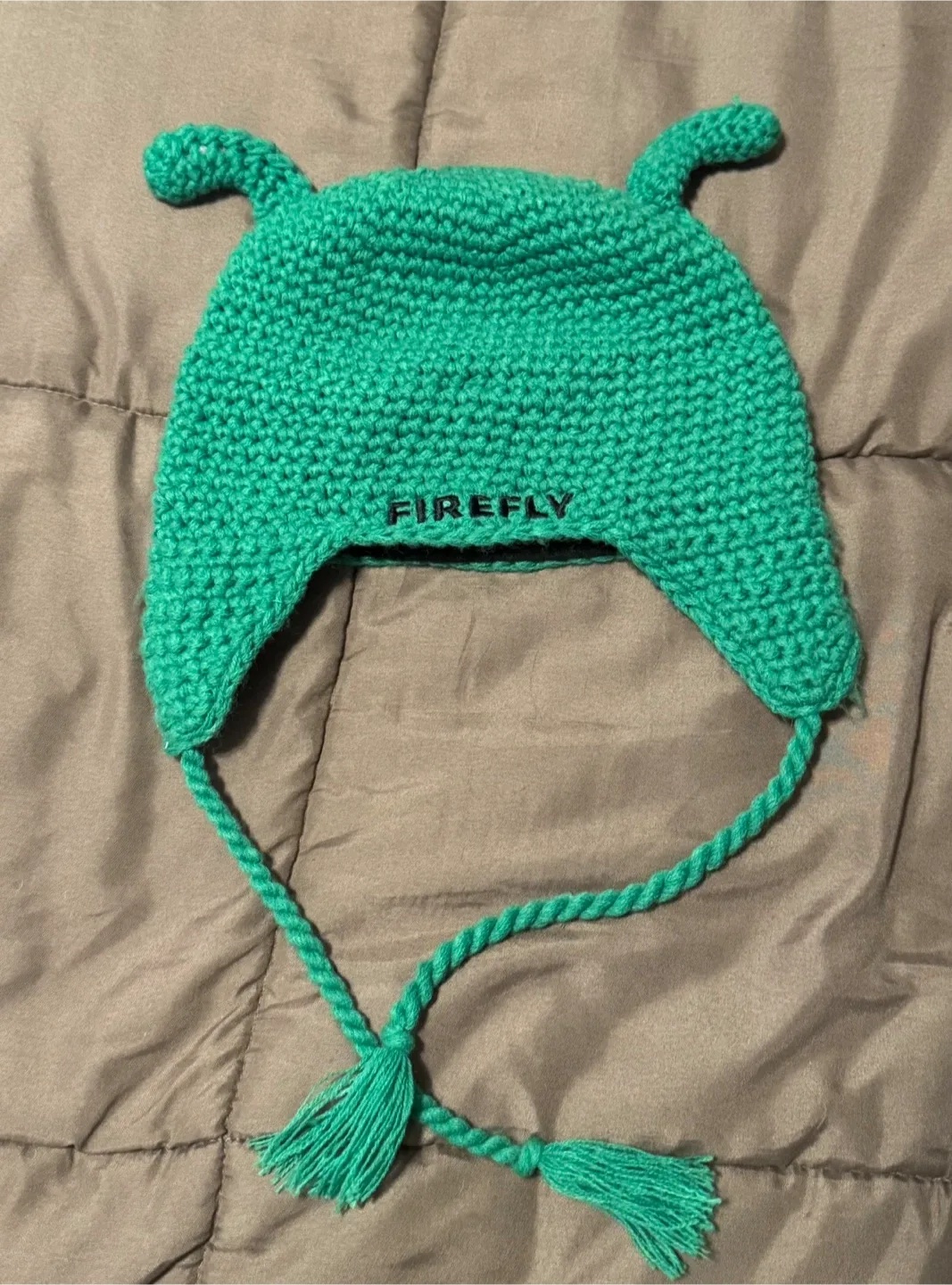 Green Silly Face Knit Beanie with Strings Hat image indicator(3)