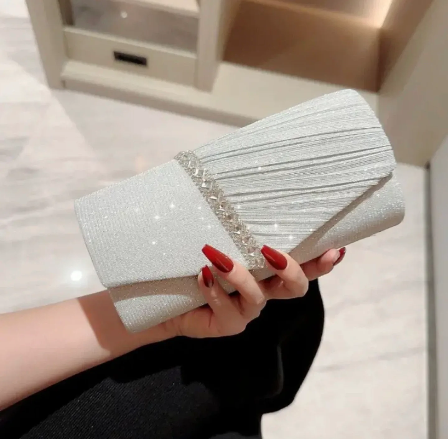 Silver Evening Clutch with Chain Strap thumbnail